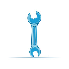 Cartoon illustration of a blue wrench on a black background, suitable for construction and repair themes