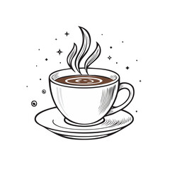 Hot Coffee Cup with Steam and Black Background for Cafe or Restaurant Illustration