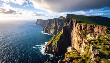 Dramatic cliff face overlooking ocean