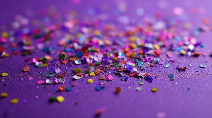 Colorful confetti on a purple surface