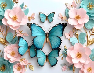 Delicate butterflies and flowers