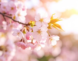 Delicate cherry blossoms in sunlight