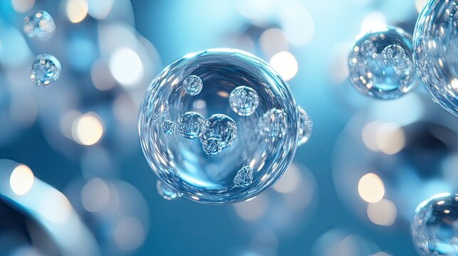 Bubbles on Metallic Objects in Abstract Style for Clean Technology, Industrial Aesthetics, and Product Visualization