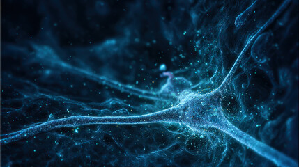 Fototapeta premium A neural stem cell dividing in midnight-blue tissue, resembling celestial star formation.