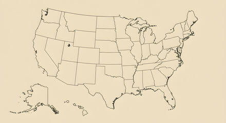 Blank Map of the United States with State Borders – No Text, Clean Geography Outline