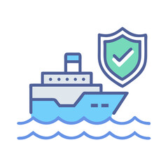 Cruise Ship and Shield Icon. Marine Insurance, Shipping Safety, and Sea Travel Vector.
