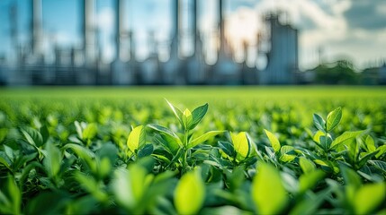 Chemical industry green energy concept, eco-friendly factory background with renewable clean tech focus