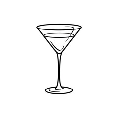 Elegant martini glass with a swirl of liquid black outline on white background