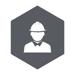 Engineer, Builder, or Contractor Icon in Hexagon: Construction Worker Avatar Symbol