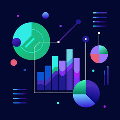 Fototapeta premium AI Generated Neon Gradient Data Visualization Vector Featuring Abstract Charts, Glowing Dots, Flow Lines, and Futuristic Analytics Elements for Technology, Infographics, and Business Intelligence, pie
