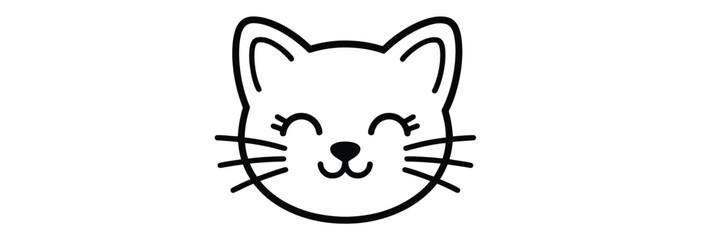 Cute simple black and white line drawing of a happy cat face