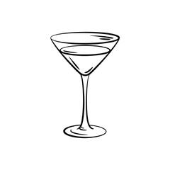 Elegant hand drawn martini glass illustration on white background