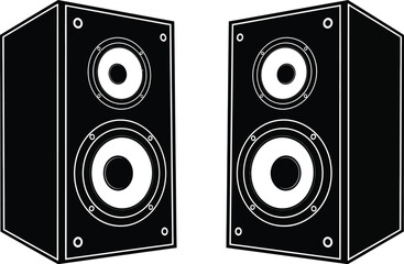 Two black speakers with white circles on a white background illustration