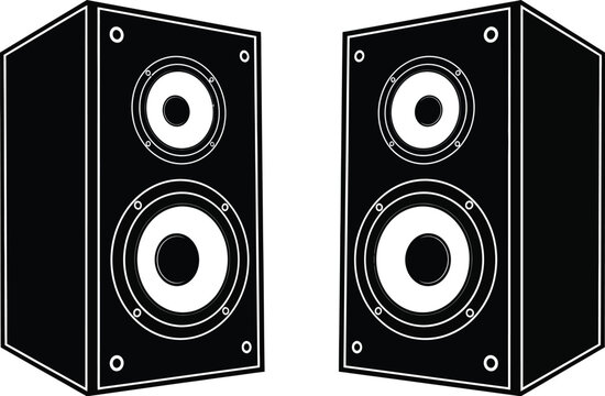 Two black speakers with white circles on a white background illustration