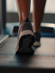 Walking Woman On Treadmill In Fitness Studio
