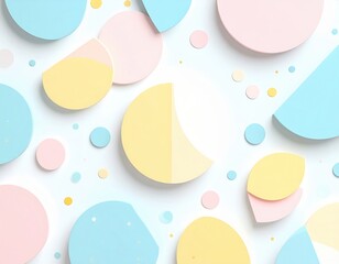 Colorful geometric shapes in pastel hues scattered on a white background, creating a playful and vibrant atmosphere, ideal for design and creative projects