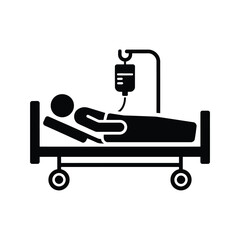 Patient receiving intravenous drip treatment in hospital bed icon