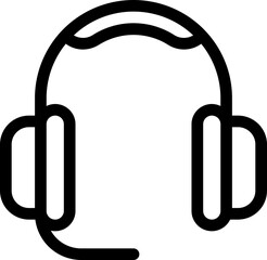 Outline icon of a headset with a boom microphone for online meetings, webinars, call center support, and audio communication
