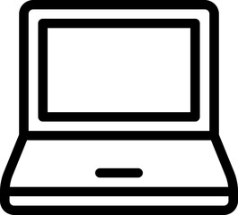 Outline icon of a portable laptop computer, symbolizing digital technology, remote work, and online webinar communication. Isolated vector graphic design element