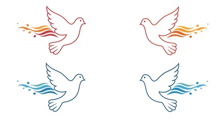 Four colorful line art dove illustrations