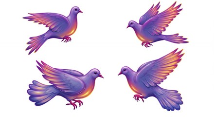 Obraz premium Four colorful pigeons in flight