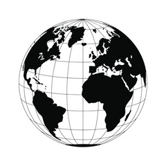 Black silhouette of the earth globe with continents and grid lines © MDANTOR