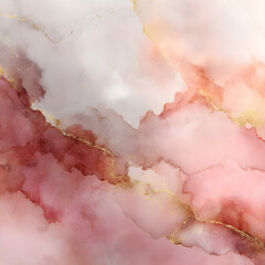 Abstract image featuring pink and rose hues, interspersed with gold accents resembling veins or streaks.  The overall effect is one of fluid, flowing color and texture.