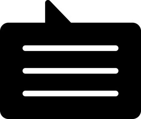 Simple black and white chat bubble icon for digital messaging, representing comments, feedback, or discussion in an online webinar or presentation