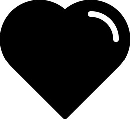 Vector illustration of a bold black heart with a subtle light reflection, representing love, like, or favorite for digital interfaces and online communication