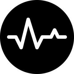 Monochrome vector icon depicting a pulse or audio waveform within a black circle, ideal for technology, health, and data visualization interfaces