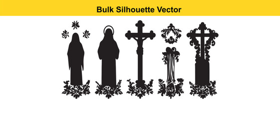 Obraz premium Bulk Silhouette Vector: Religious Icons, Crosses, and Saints Silhouettes