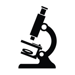 Simple black silhouette of a laboratory microscope on a white background