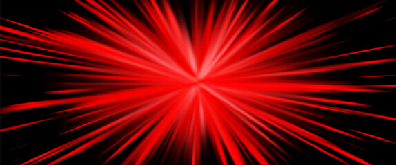 Explosive red light rays, radiate lines burst effect. Sunburst beams, dynamic red streaks background for speed power sport, heat weather, sci-fi and technology, comic manga art. Vector illustration © artyway
