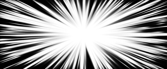 Burst explosion. Dramatic dynamic rays for comic, action, anime, space or cyber themes, posters, banners, sales promos. White and Black Futuristic speed effect for space travel. Vector illustration