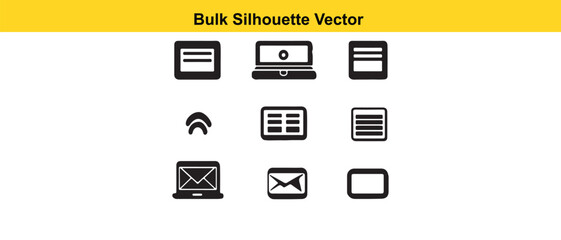 Bulk Silhouette Vector Icons: Laptop, Email, Tablet, and Interface Elements