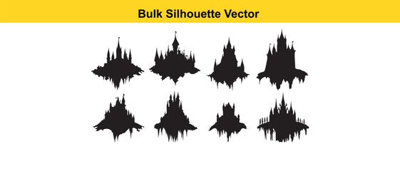 Bulk Silhouette Vector of Fantasy Castles in Black and White