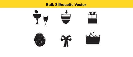 Black Silhouette Vector Icons Set for Celebrations and Events