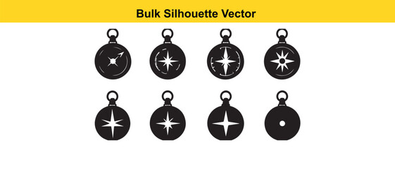 Bulk Silhouette Vector Compass Icons in Black and White Design