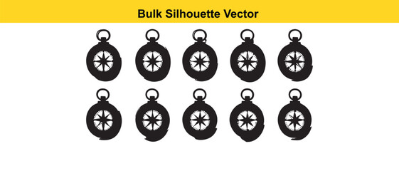 Bulk Silhouette Vector of Pocket Watches with Compass Designs
