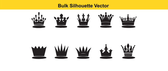 Bulk Silhouette Vector of Crowns in Black, Royalty and Heraldry Design