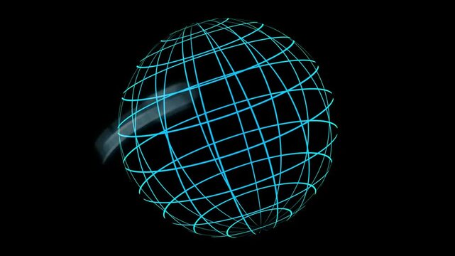 A rotating wireframe globe with letters GLOBAL appearing and disappearing - light blue