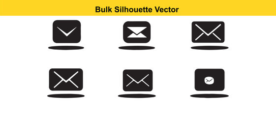 Black Envelope Icons Silhouette Vector Set on Yellow Background