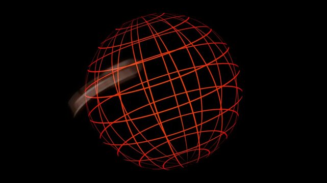 A rotating wireframe globe with letters GLOBAL appearing and disappearing - orange