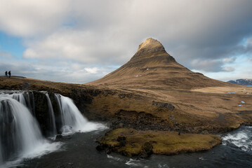 Kirkjufell mountain and the kirkjufellfoss waterfall at grundarfjordur at Snaefellsnes peninsula Iceland