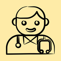 Icon doctor. Medical elements. Icon in hand drawn style.