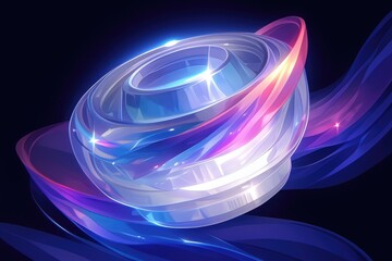 Abstract background illustration of a futuristic digital design with glowing abstract shapes and swirling lines, creating a mood of innovation and creativity