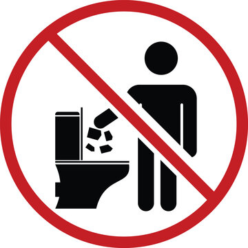 Do Not Throw Trash and Paper in Toilet Sign. dont littering in toilet warning icon. keep clean symbol. design in modern style
