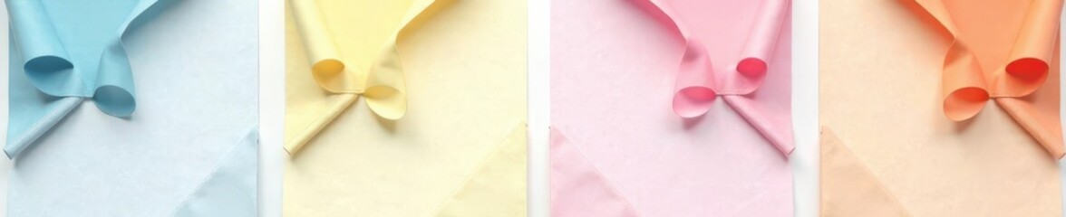 Four colored curled corners on white sheets Vector graphic , illustration, red, blue