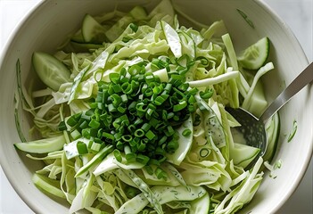 Refreshing Cabbage and Cucumber Salad with Spring Onions