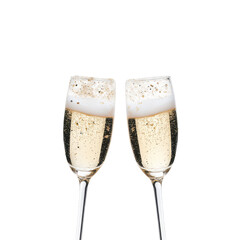 Champagne Toast: Two flutes of sparkling champagne, nearly full, stand ready for a celebratory toast. The bubbles and light reflections create a sense of festive occasion.